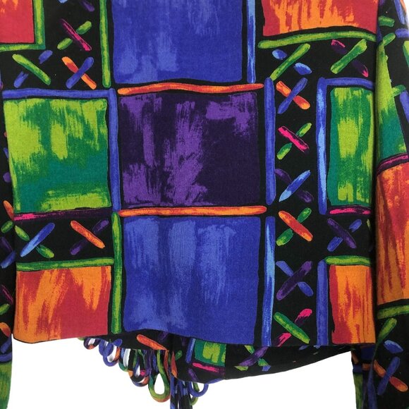 Vtg Doncaster Cropped Open Jacket Sz 4 Fringe Hem Vibrant Multicolor Pattern - Picture 9 of 12